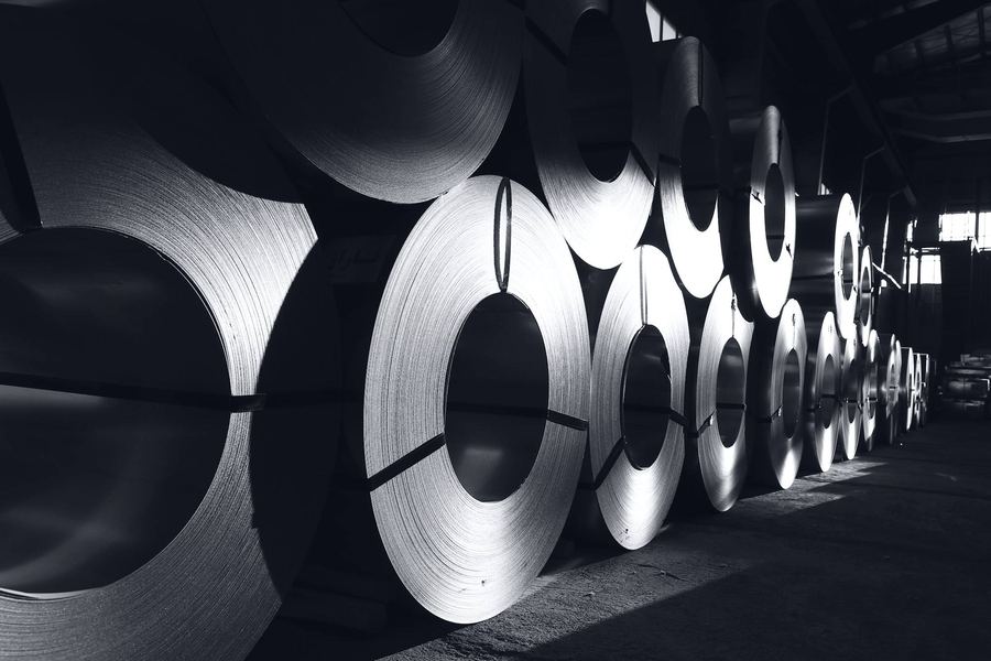 Steel coils in an industrial warehouse