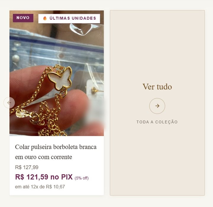 Loja virtual desenvolvida pela Volvi: card de produto com preço, desconto no PIX e parcelamento